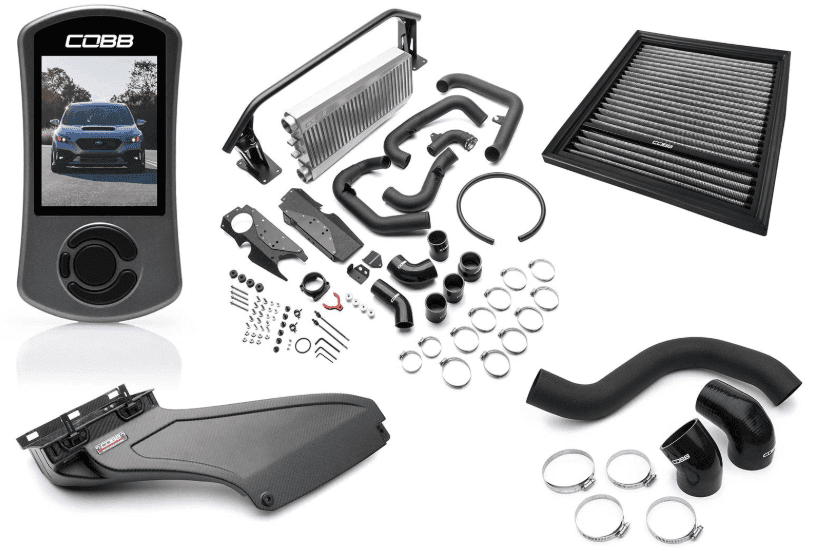 COBB Stage 2 Power Package w/ Silver Front Mount Intercooler and Matte Carbon Fiber Power Scoop MT / CVT WRX w/ Electric Parking Brake