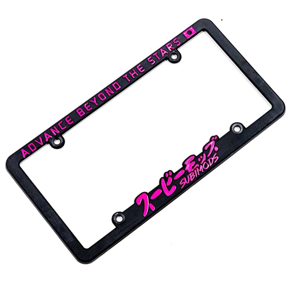 Subimods Official "Advance Beyond The Stars" License Plate Frame w/ Overseas Pink Logo
