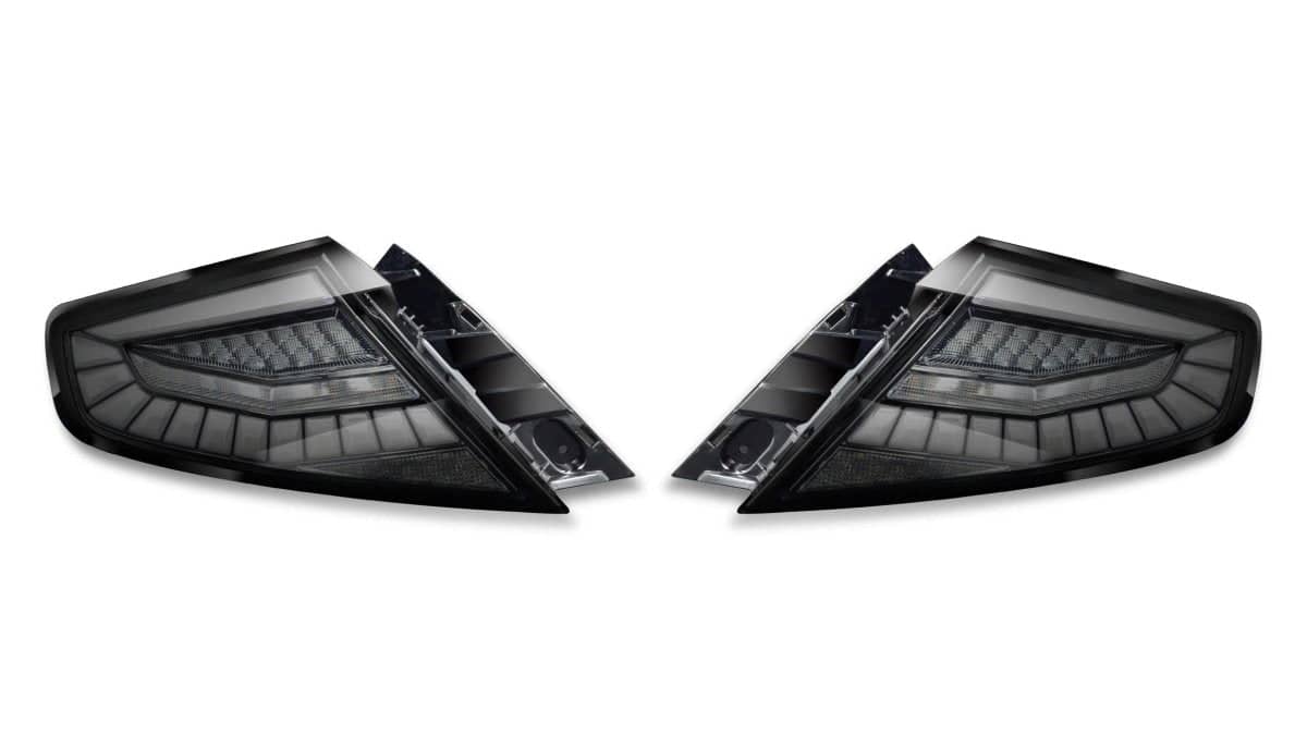 Molded Innovations EvoGlow Series DynamicLume LED Tail Lights Smoke Lens w/ Black Base & White Bar