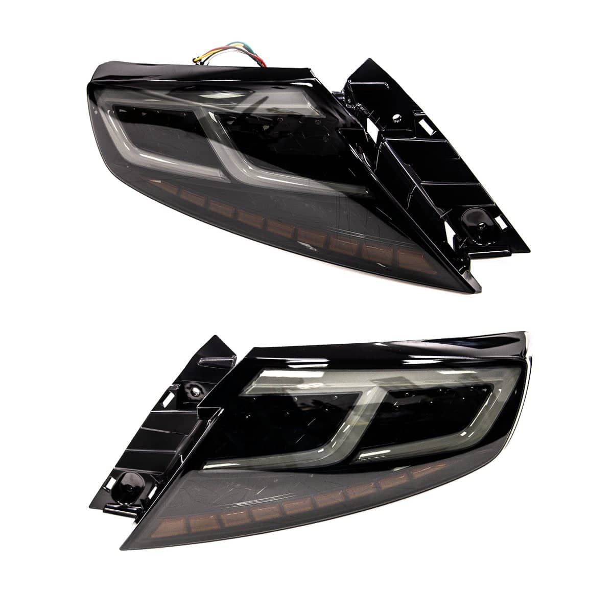 Molded Innovations CS Style Sequential LED Tail Lights Smoke Lens w/ Black Base, White DRL Bar and Amber Turn Signal Reflector