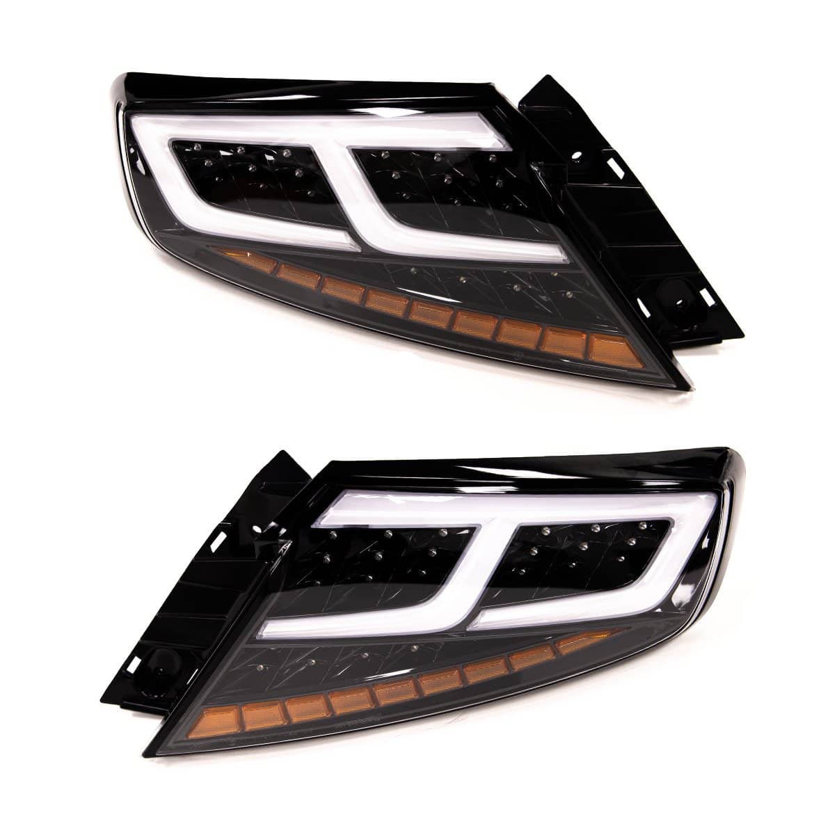 Molded Innovations CS Style Sequential LED Tail Lights Clear Lens w/ Black Base, White DRL Bar and Amber Turn Signal Reflector