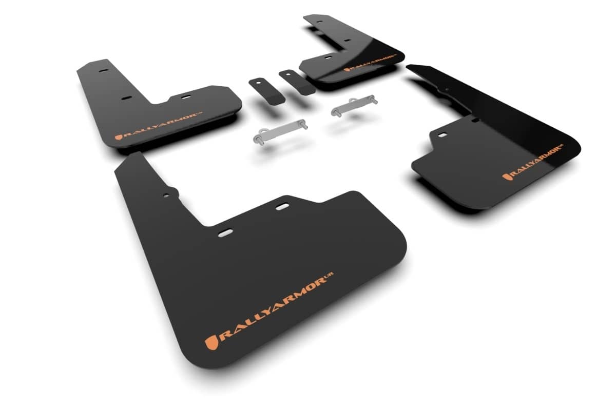 Rally Armor UR Mudflaps Black Urethane Orange Logo