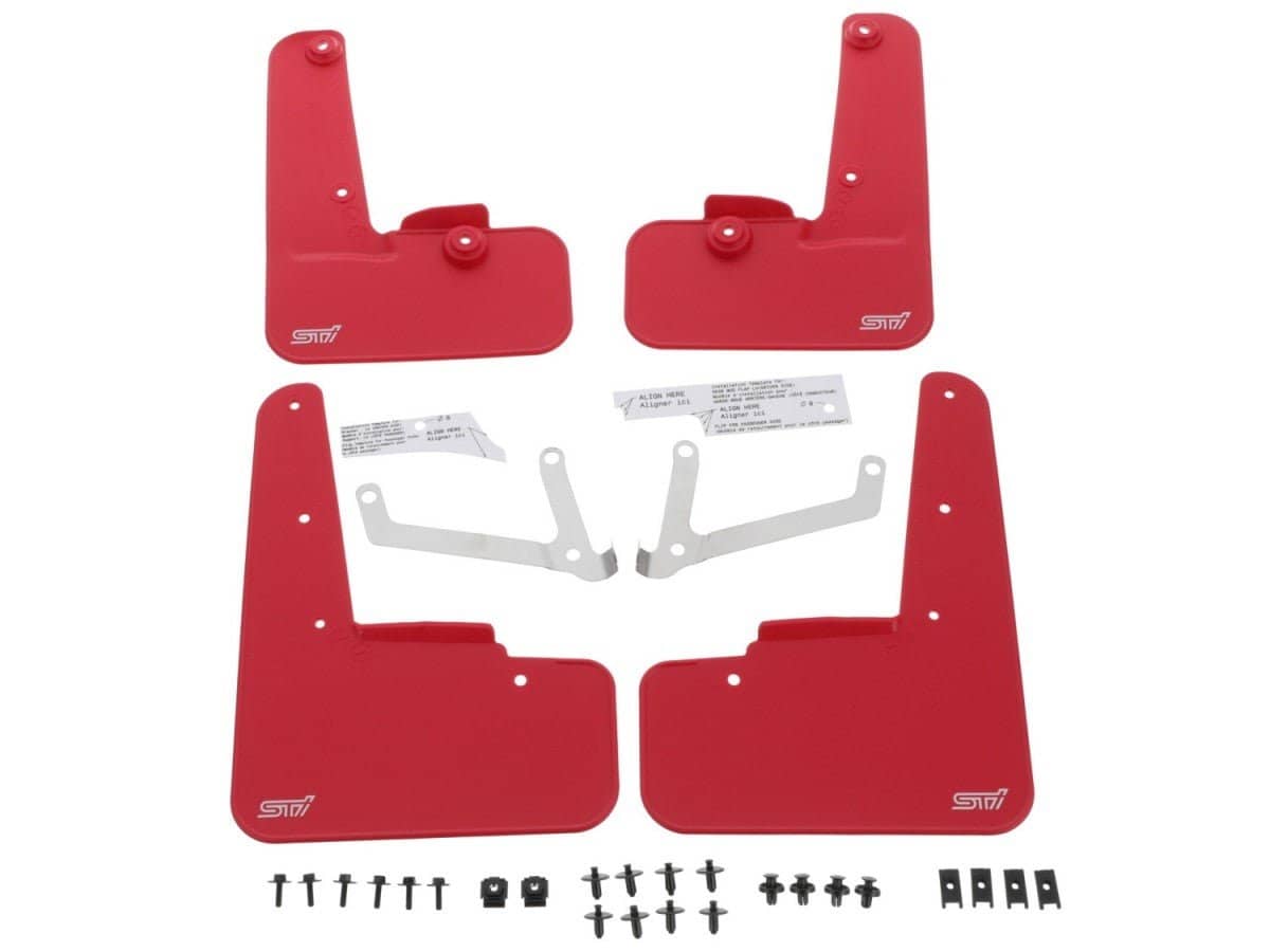 Subaru OEM Mudflap Set Red w/ White STI Logo