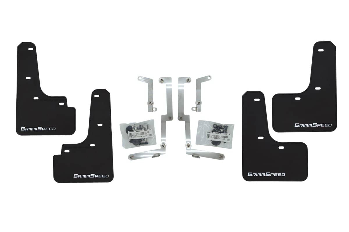 GrimmSpeed Mudflaps Black Urethane w/ White Lettering