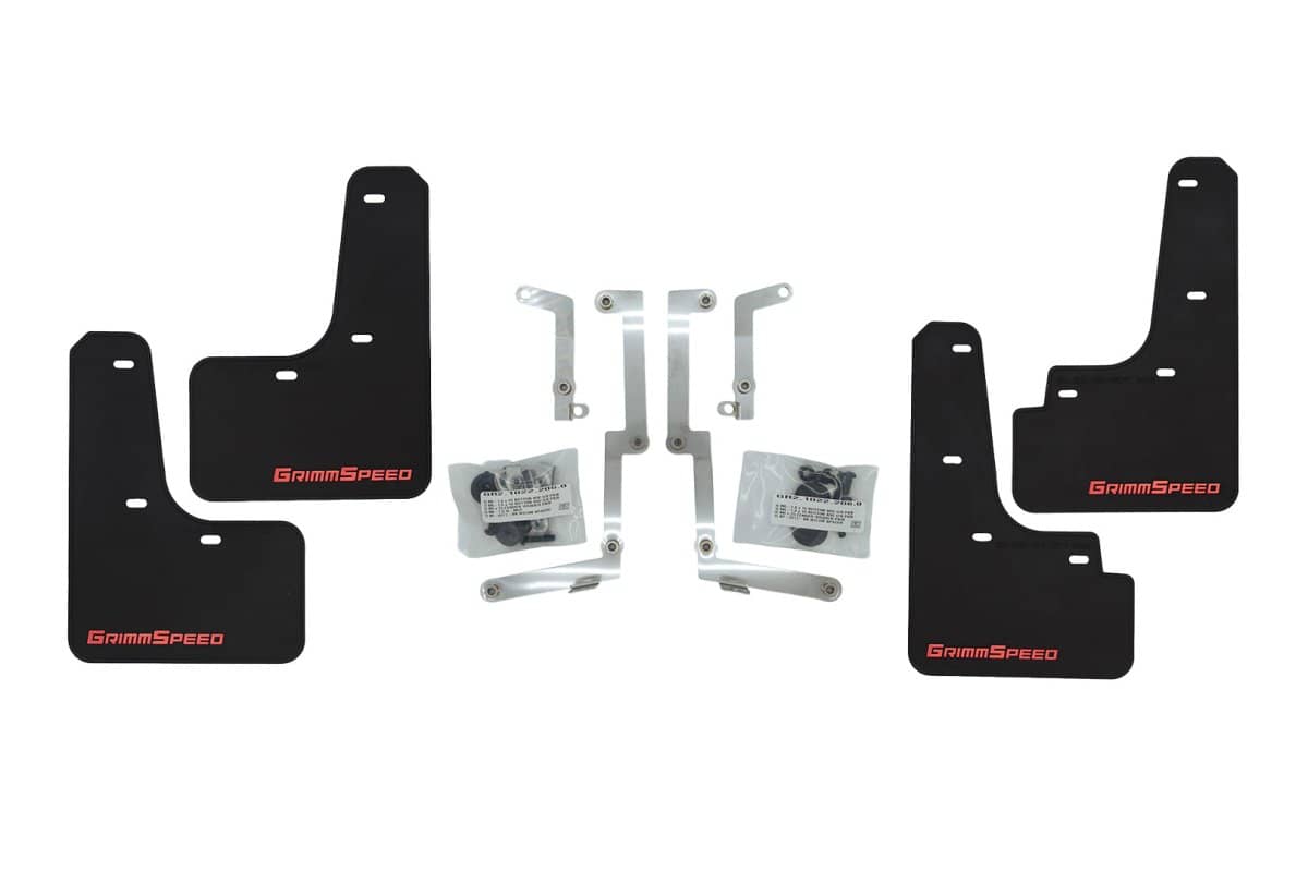 GrimmSpeed Mudflaps Black Urethane w/ Red Lettering