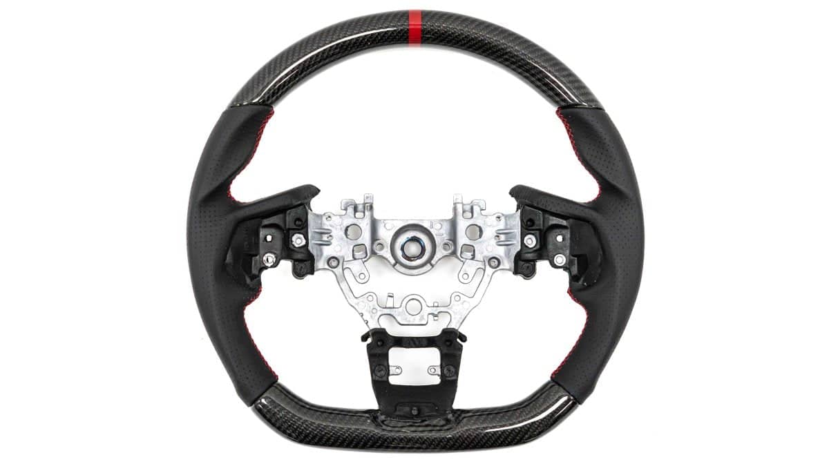 Molded Innovations Original Carbon Fiber Steering Wheel w/ Perforated Leather Grip, Red Stripe and Red Stitching