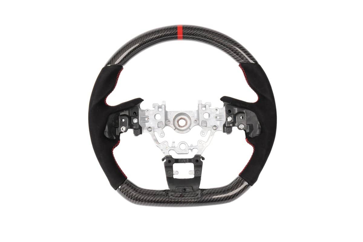 Molded Innovations Original Carbon Fiber Steering Wheel w/ Suede Leather Grip, Red Stripe and Red Stitching