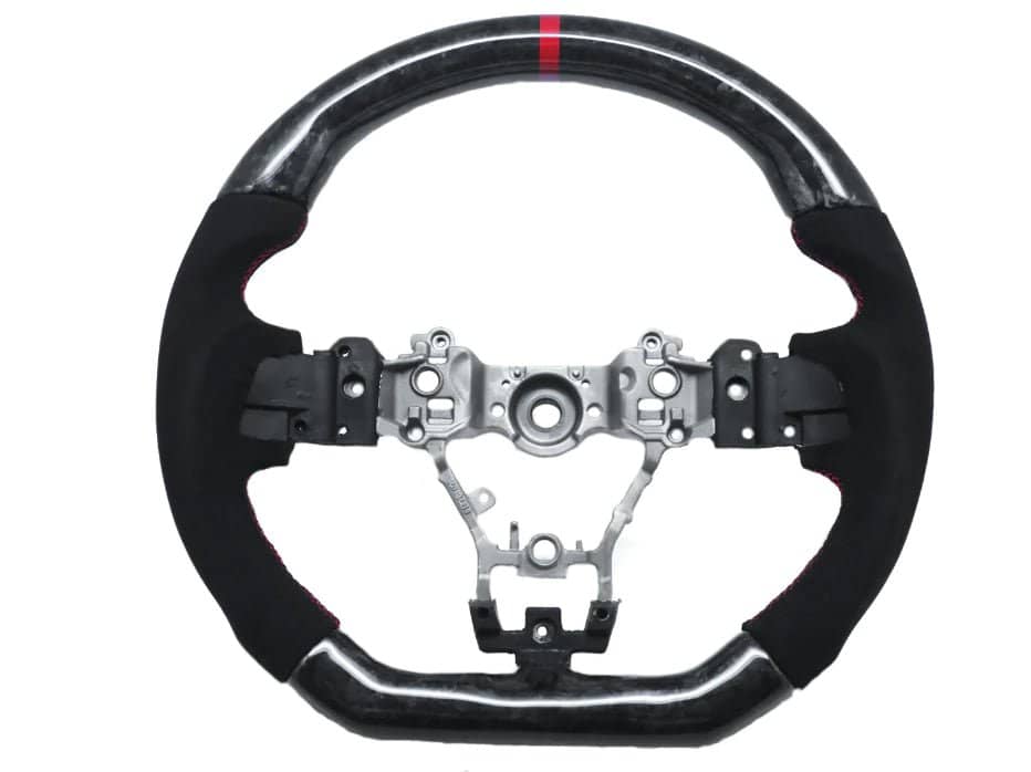 Molded Innovations Forged Carbon Fiber Steering Wheel w/ Suede Leather Grip, Red Stripe and Red Stitching
