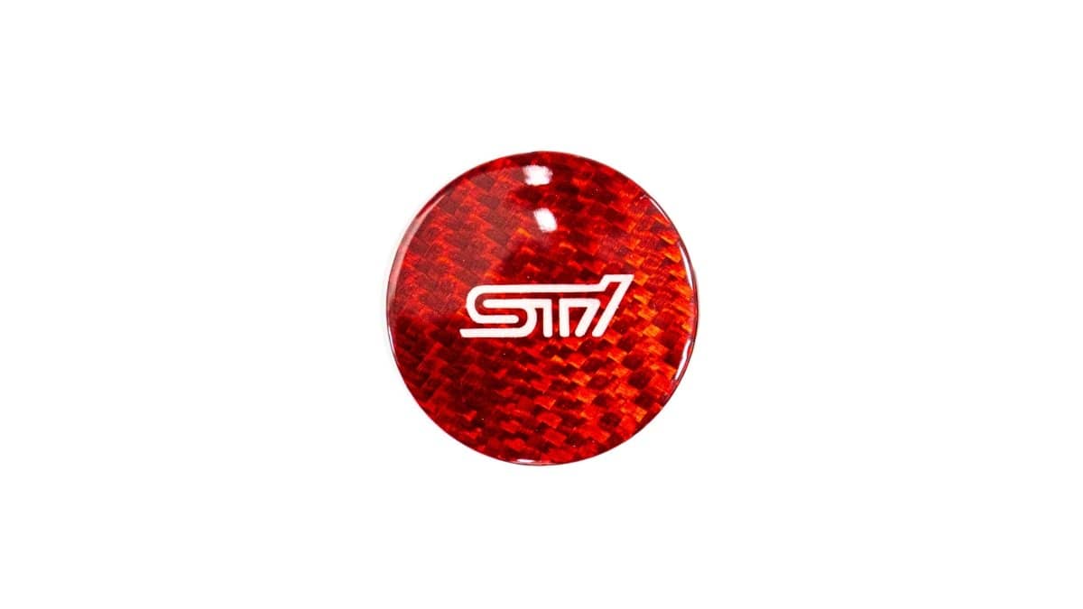 Molded Innovations "STI" Carbon Fiber Push to Start Button Overlay Red w/ Push to Start Function