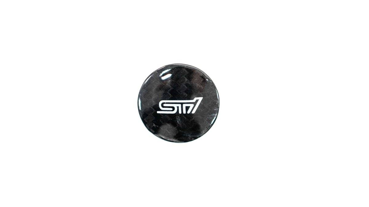 Molded Innovations "STI" Carbon Fiber Push to Start Button Overlay Black w/ Push to Start Function