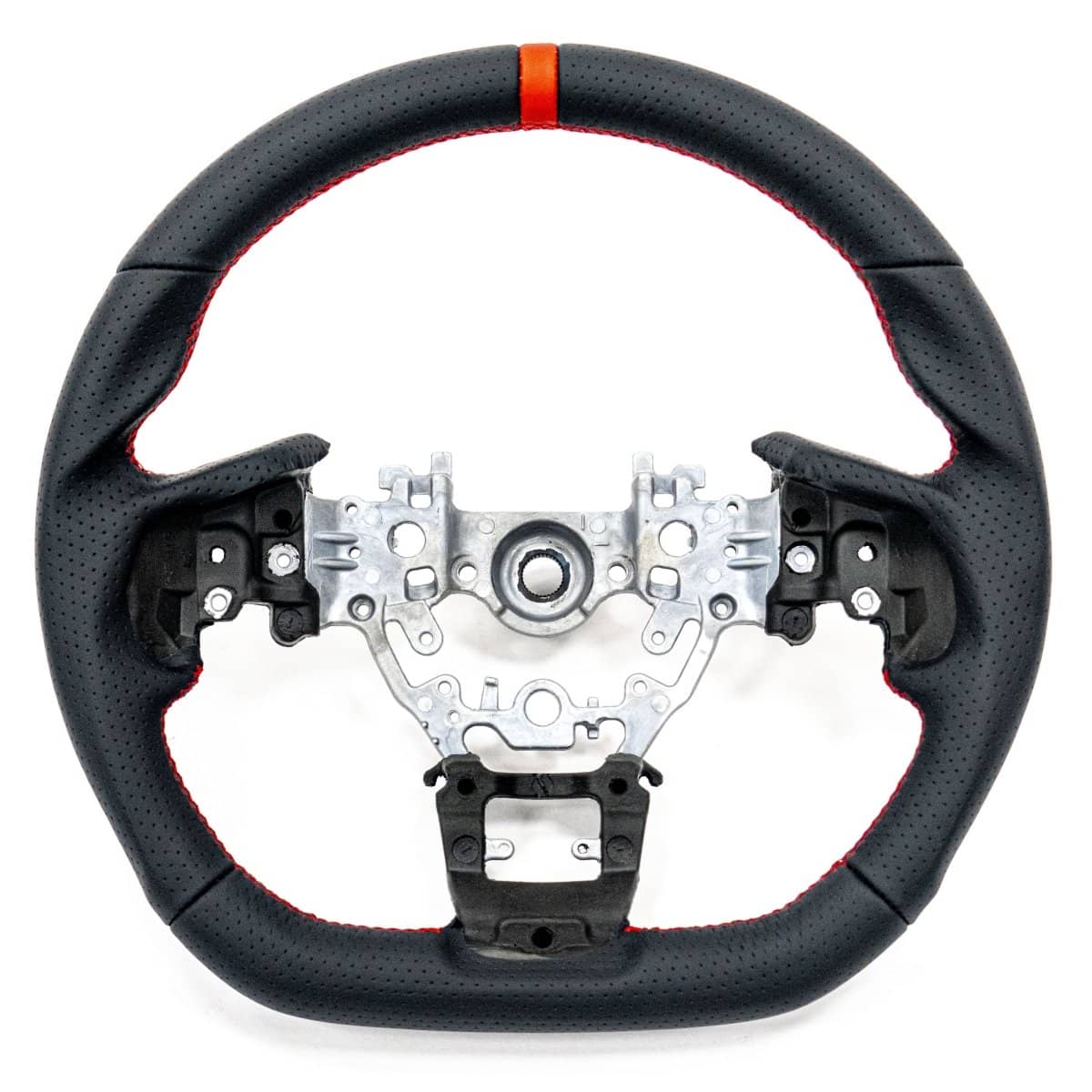 Molded Innovations OEM Plus Style Perforated Leather Steering Wheel w/ Red Stitching and Red Stripe