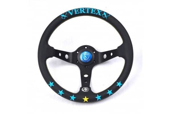 VERTEX 7 Star Steering Wheel 330mm Leather w/ Blue and Mint Stitching