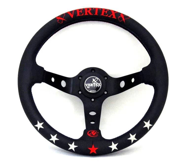 VERTEX 7 Star Steering Wheel 330mm Leather w/ Red and Blue Stitching