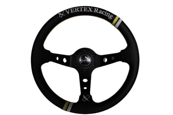 VERTEX Racing Steering Wheel 330mm Leather w/ Gold and White Stitching