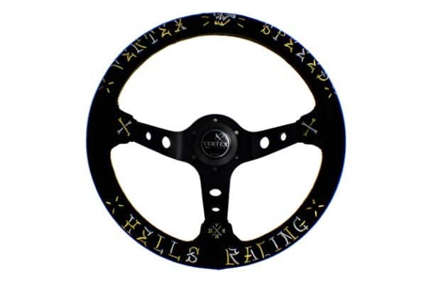 VERTEX Speed Steering Wheel 330mm Suede w/ Gold and Silver Stitching