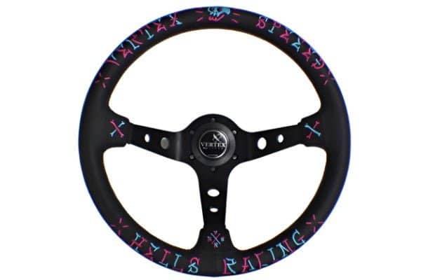 VERTEX Speed Steering Wheel 350mm Leather w/ Blue and Pink Stitching