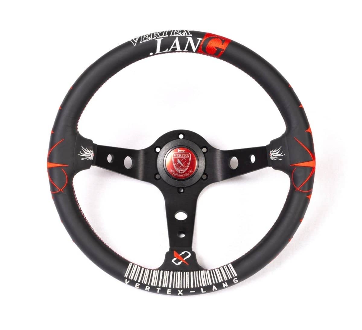 VERTEX Lang Steering Wheel 330mm Leather w/ White and Red Stitching