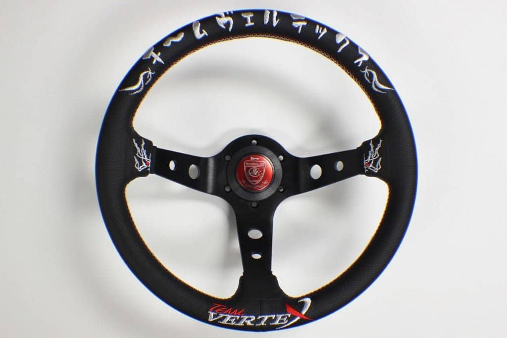 VERTEX Kumadori Steering Wheel 330mm Perforated Leather w/ White and Red Stitching