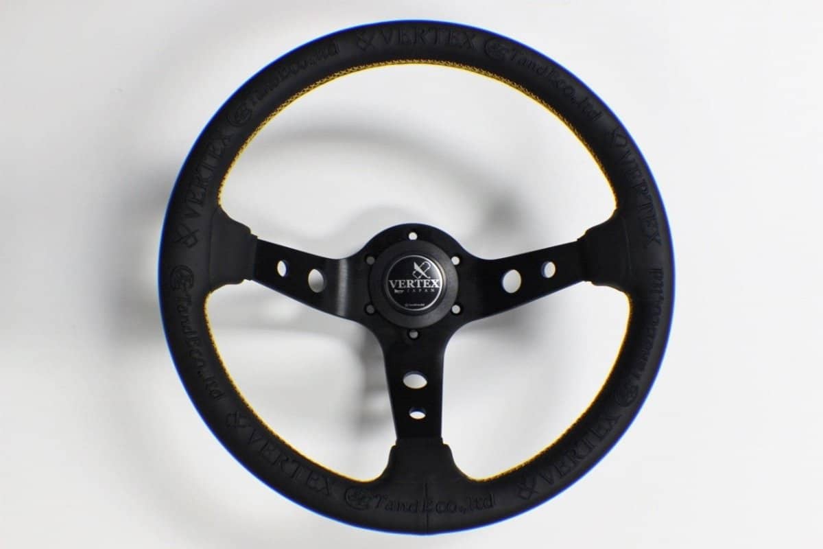 VERTEX King Steering Wheel 330mm Leather w/ Gold and Black Stitching