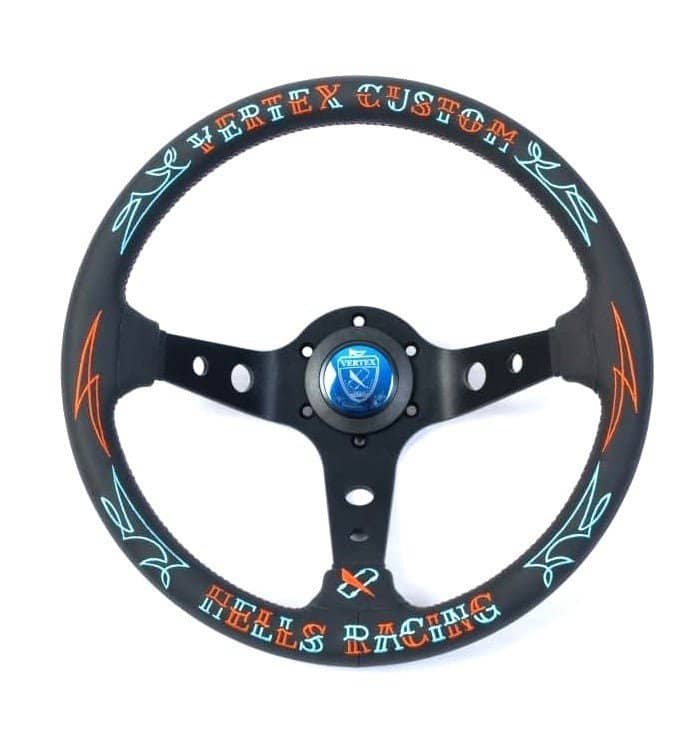 VERTEX Hell's Racing Steering Wheel 330mm Leather w/ Red and Blue Stitching