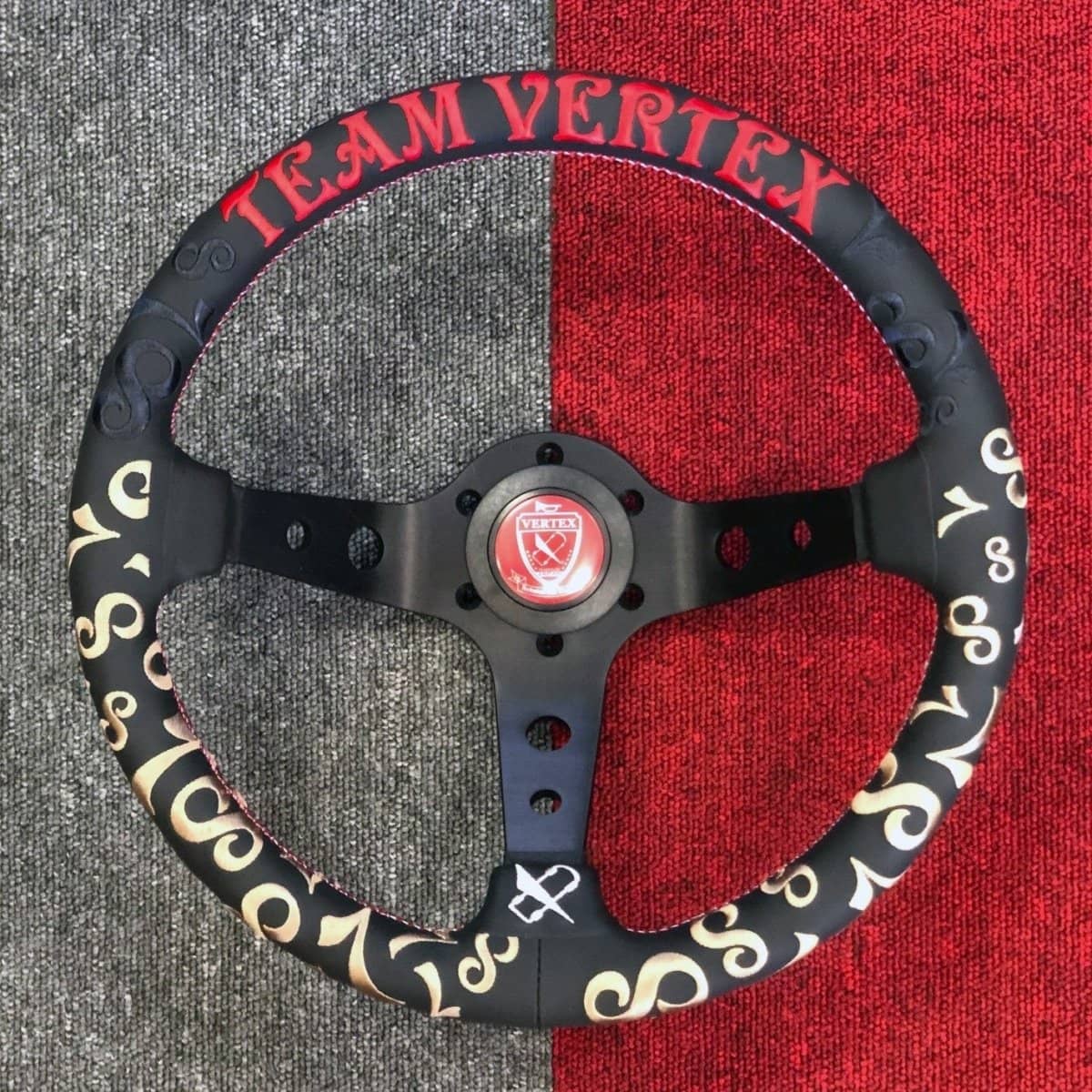 VERTEX Seventy-Eight Steering Wheel 330mm Leather w/ Red, Black and Gold Stitching