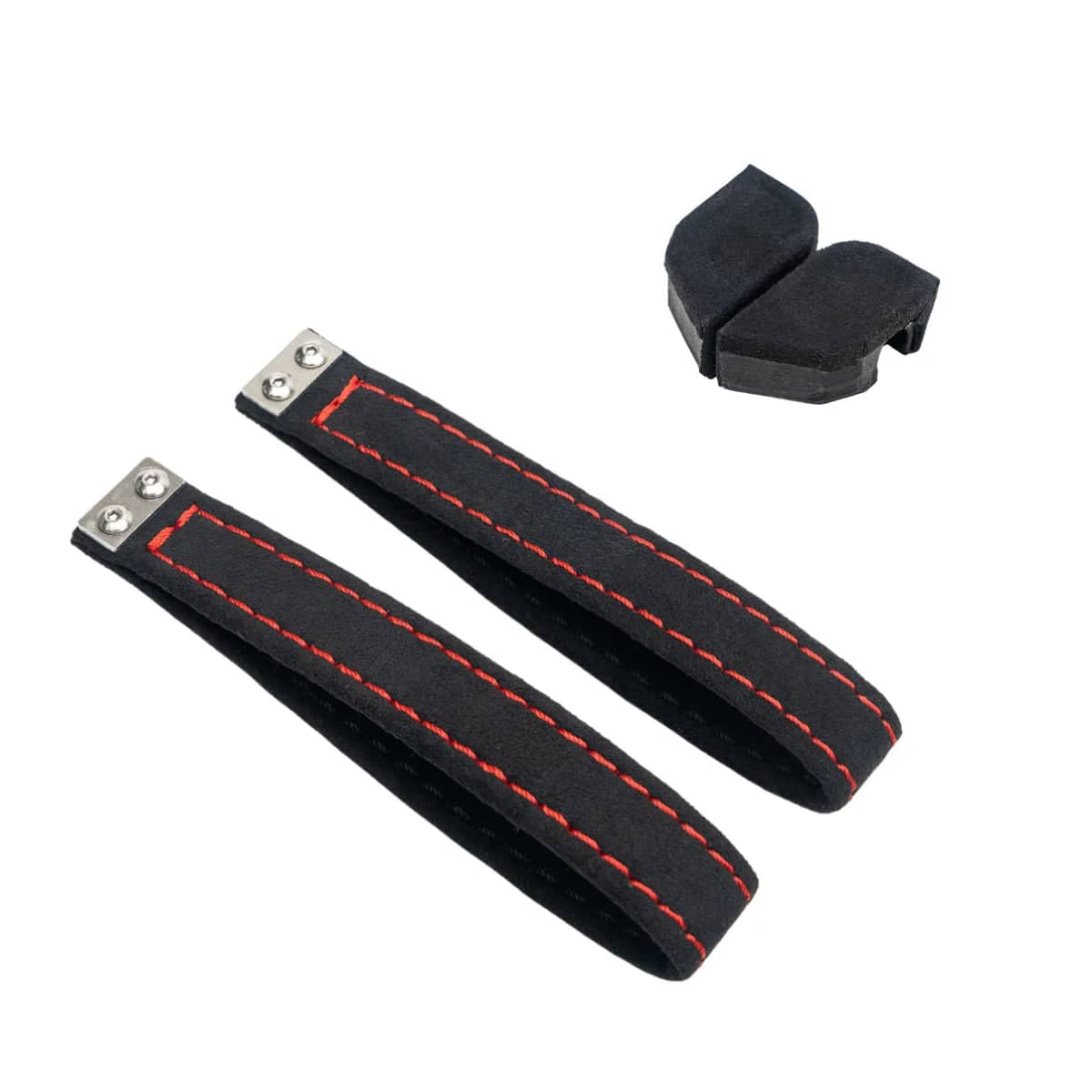 Billetworkz Alcantara Door Pull Strap Kit Pair Black w/ Red Stitching