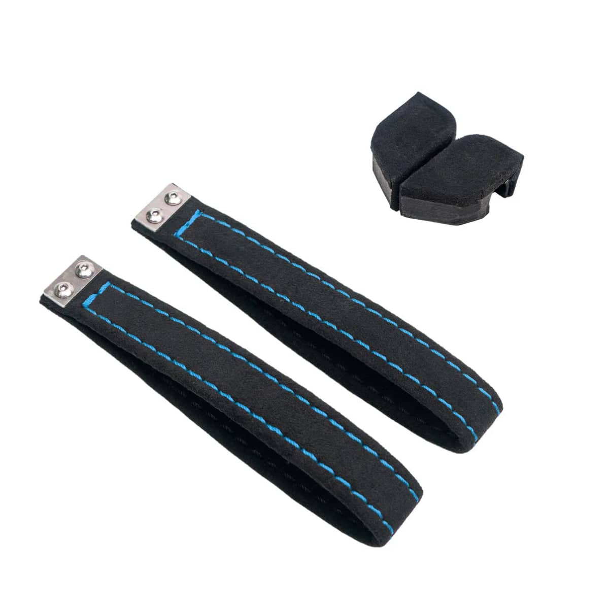Billetworkz Alcantara Door Pull Strap Kit Pair Black w/ Hyper Blue Stitching