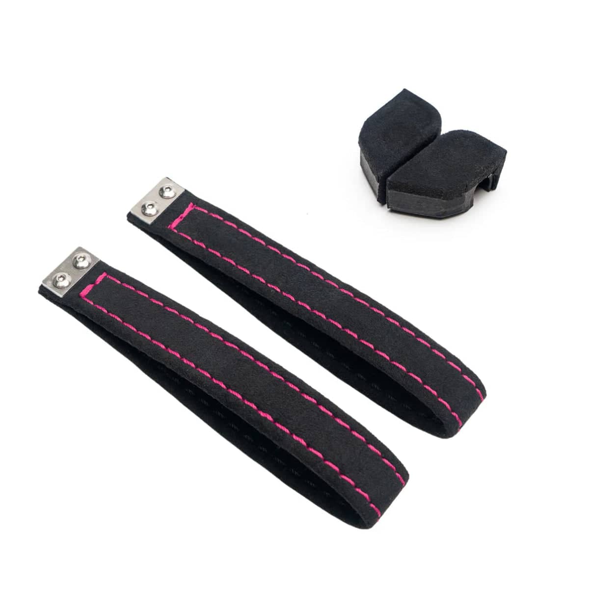 Billetworkz Alcantara Door Pull Strap Kit Pair Black w/ Pink Stitching