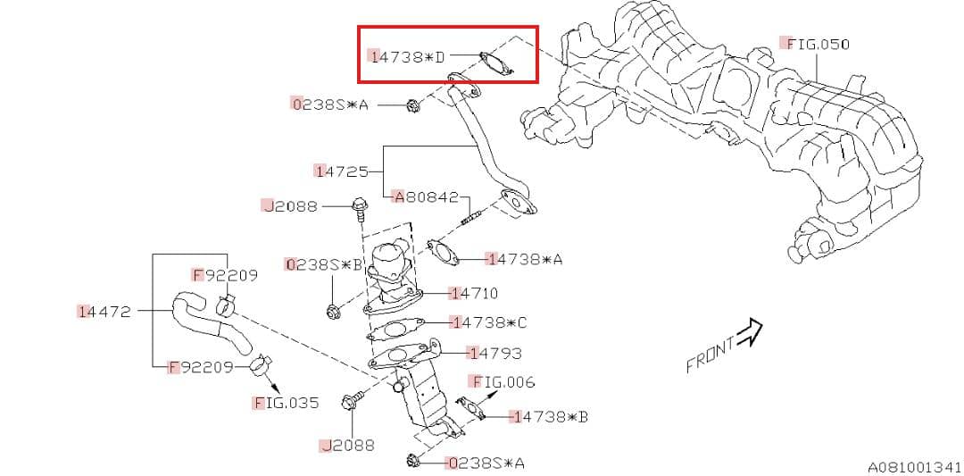 Subaru OEM EGR Tube to Manifold Gasket (Upper) WRX | 14738AA490