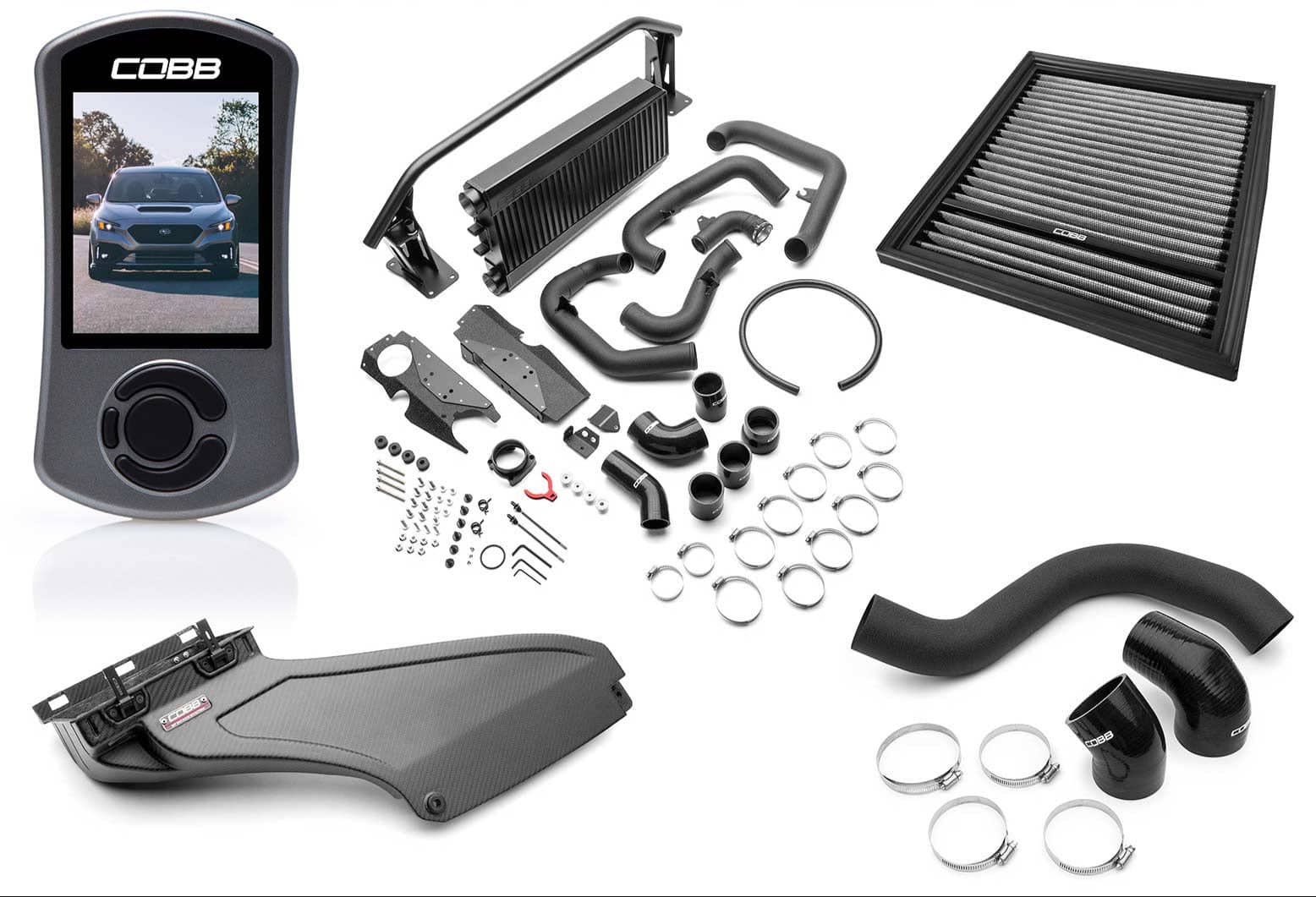 COBB Stage 2 Power Package w/Black FMIC & Matte CF Scoop WRX 22-26 | SUB0060020-BK-FMIC-RMC